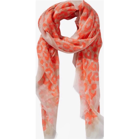 Express Coral Orange Beige Leopard Print Scarf Beautiful Spring Summer Fall - Picture 1 of 14